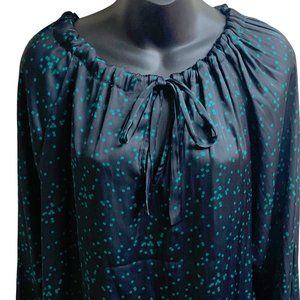 GAP Black with Green‎ Polka Dot Keyhole Balloon Sleeve Blouse